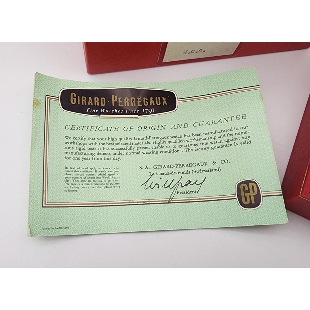 Vtg 1960s Girard-Perregaux Red Gold Presentation Clamshell Watch Box & Documents - Picture 15 of 16